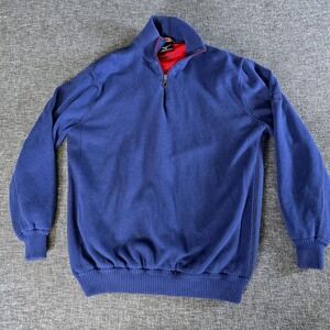 Mizuno Windproof Mens Quarter Zip Sweater Blue Cotton Knit Golf Pullover Large